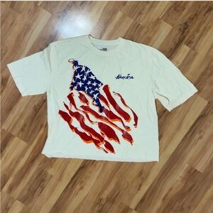 America Flag Print Short Sleeve Tee - Cream
